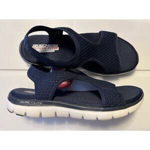 Skechers Flex Appeal 2.0 Deja Vu Sandals Navy Women's Size 11 Memory Foam 31674